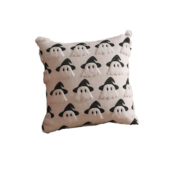 Halloween Pillow Covers Spooky Throw Pillow Case Quilted Plush Embroidered Cushion Cover for Couch Sofa Living Room Home Decor (18X18 Inches - Style C)