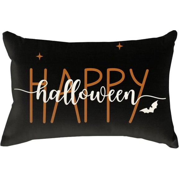 Halloween Pillows Covers 12x20 Inch,Bat Pillow Case,Halloween Throw Pillows,Outdoor Lumbar Orange and Black Cushion Cover,Halloween Decorations for Bedroom(7-12)