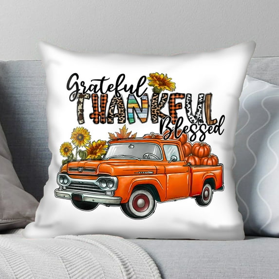 Halloween Pillows, Fall Decor Grateful Thankful Blessed Pumpkin Truck Pillow Insert, 18X18