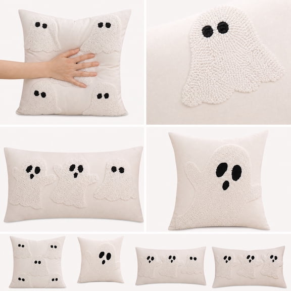 Halloween Pillows, Halloween Home Decor, Halloween Ghost, Spooky Halloween Decorations, 20X12 Inch 3 Textured Ghost Pattern Cushion Cover No Insert for Apartment Dorm Holiday