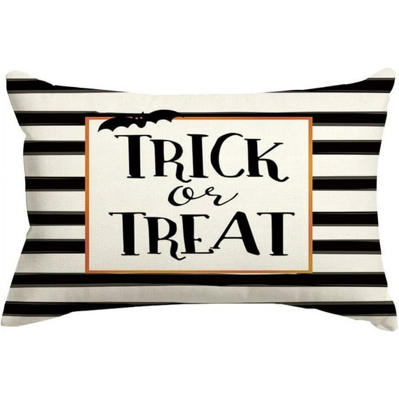 Halloween Pillows,Halloween Pillow Covers,Trick or Treat Bat Striped Pillows Decorative Outdoor Halloween Throw Pillows,Lumbar Watercolor Cushion Cover 12x20 Inch(2023-2-12)