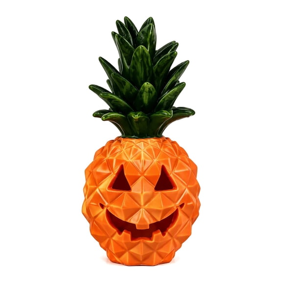 Halloween PineapplePumpkin Decor Light with Led Candle, 9.8 Inch Novelty JackOLantern Table Lamp for Holiday Indoor Decoration