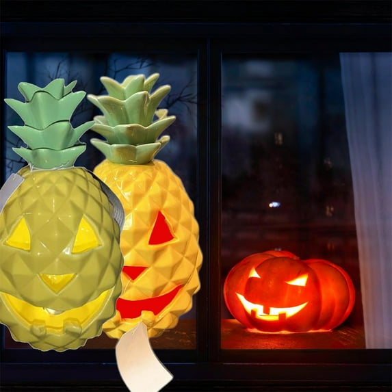 Halloween Pineapple Pumpkin Light Decoration, 2025 Halloween Pineapple Lantern, Yellow Resin Pineapple Jack O Lantern, Festive Outdoor Indoor Furniture Decoration (Yellow)