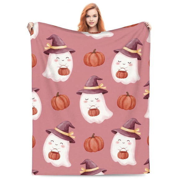 Halloween Pink Blanket, Ghost Pumpkin Throw Blanket Lightweight Blankets Plush Throw Blanket Soft Living Room Couch Bed Blanket 50x40