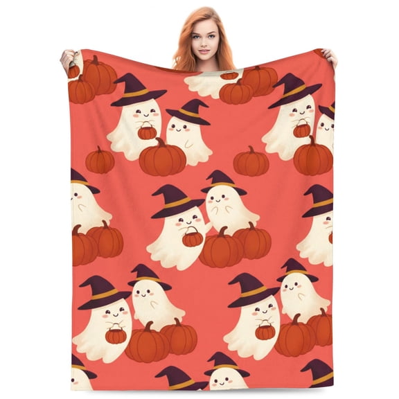 Halloween Pink Blanket, Ghost Pumpkin Throw Blanket Lightweight Blankets Plush Throw Blanket Soft Living Room Couch Bed Blanket 50x40