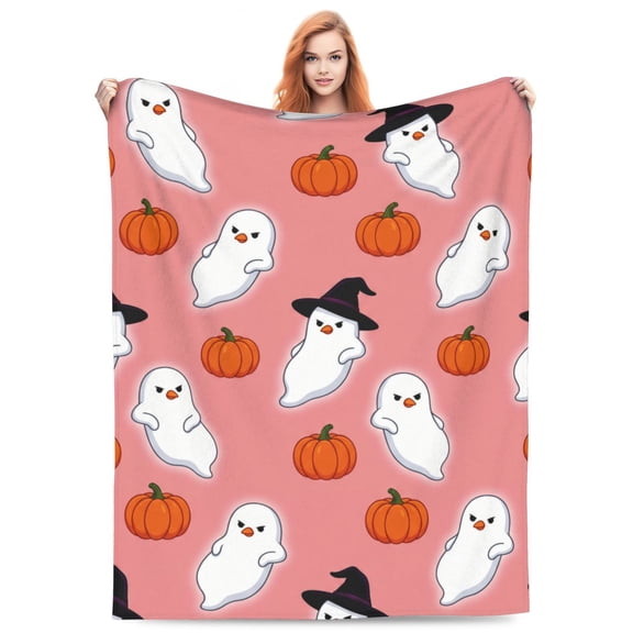Halloween Pink Blanket, Ghost Pumpkin Throw Blanket Lightweight Blankets Plush Throw Blanket Soft Living Room Couch Bed Blanket 50x40