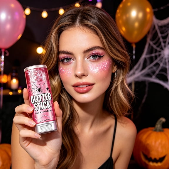 Halloween Pink Body Glitter Stick, Face Glitter for Mardi Gras Face Hair Glitter, Long-Lasting Luminous Shine for Festival Women Glitter Makeup