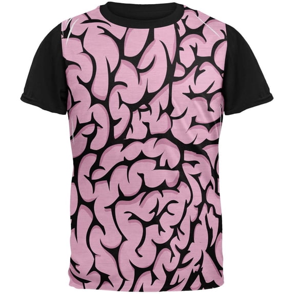 Halloween Pink Brains Adult Black Back T-Shirt - Medium