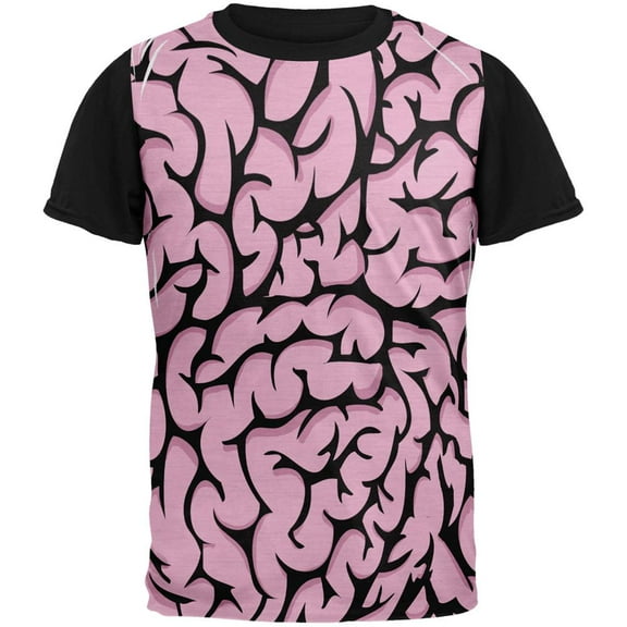 Halloween Pink Brains Adult Black Back T-Shirt - Small