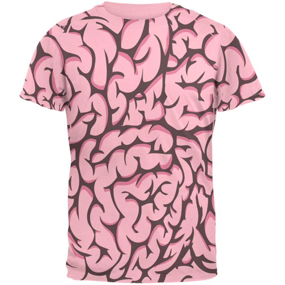 Halloween Pink Brains All Over Pink Adult T-Shirt - Small