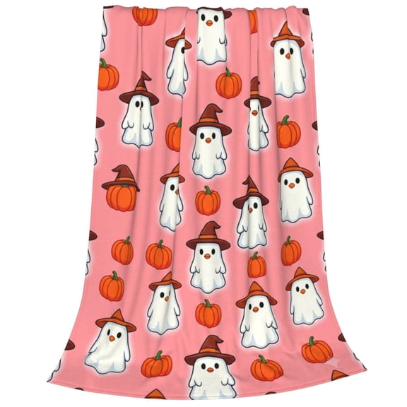 Halloween Pink Flannel Blanket, Ghost Pumpkin Throw Blanket Lightweight Blankets Plush Throw Blanket Soft Living Room Couch Bed Blanket 50x40
