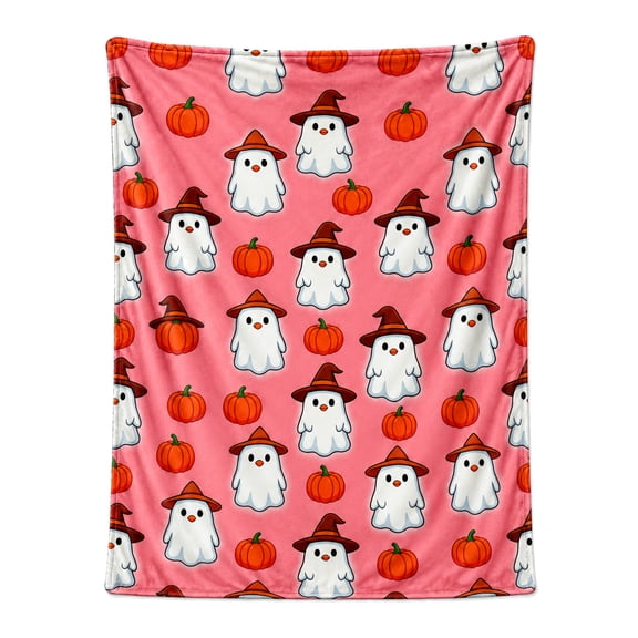 Halloween Pink Flannel Blanket, Ghost Pumpkin Throw Blanket Lightweight Blankets Plush Throw Blanket Soft Living Room Couch Bed Blanket 50x40