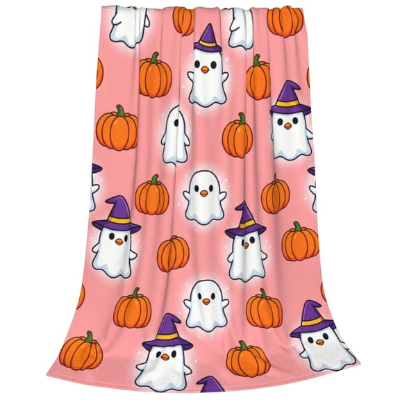 Halloween Pink Flannel Blanket, Ghost Pumpkin Throw Blanket, Lightweight Plush Blanket, Soft Blanket for Living Room Couch Bed 50x40