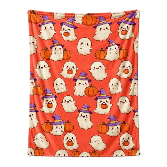 Halloween Pink Flannel Blanket, Ghost Pumpkin Throw Blanket, Lightweight Plush Blanket, Soft Blanket for Living Room Couch Bed 50x40