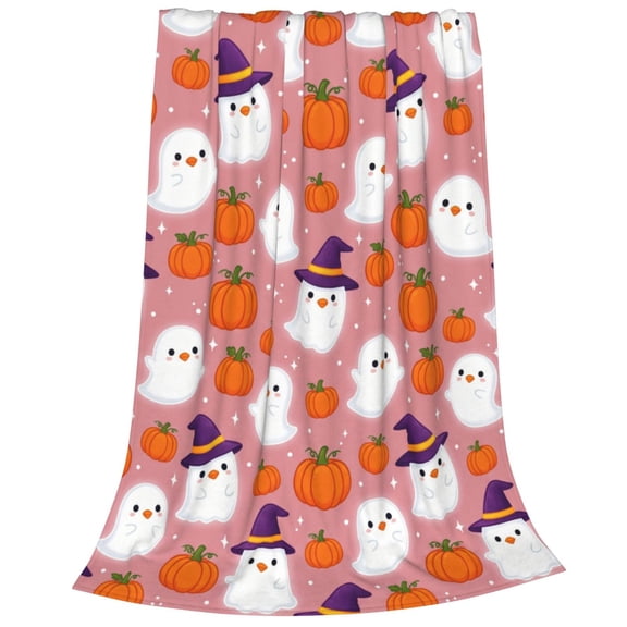 Halloween Pink Flannel Blanket, Ghost Pumpkin Throw Blanket, Lightweight Plush Blanket, Soft Blanket for Living Room Couch Bed 50x40
