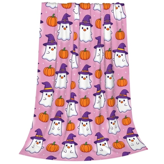 Halloween Pink Flannel Blanket, Ghost Pumpkin Throw Blanket, Lightweight Plush Blanket, Soft Blanket for Living Room Couch Bed 50x40