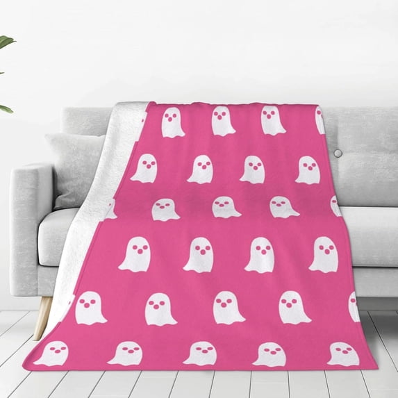 Halloween Pink Ghost Boo Blanket Halloween Throw Blanket Flannel Lightweight Soft Plush Fuzzy Blankets for Bed Sofa Couch Livingroom Chair Car Travel Pet 80"x60"