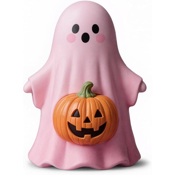Halloween Pink Ghost Figurine Decor,Mini Cute Pink Statue with Pumpkin Holding, Decoration for Gift Props Tabletop Home Decorations, Perfect Halloween Gift Halloween-Themed Decorations