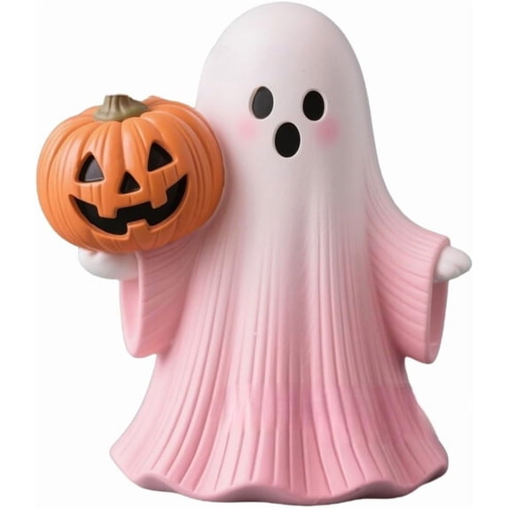 Halloween Pink Ghost Figurine Decor,Mini Cute Pink Statue with Pumpkin Holding, Decoration for Gift Props Tabletop Home Decorations, Halloween Gift Halloween-Themed Decorations