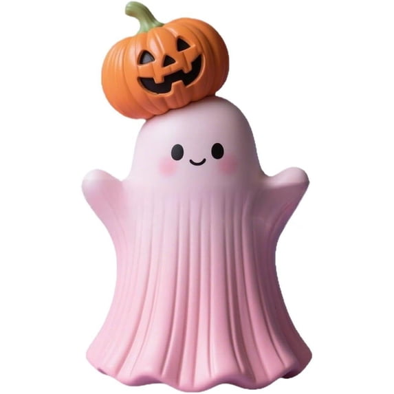Halloween Pink Ghost Figurine Decor,Mini Cute Pink Statue with Pumpkin Holding, Decoration for Gift Props Tabletop Home Decorations, Halloween Gift Halloween-Themed Decorations