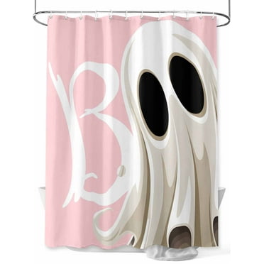 Halloween Pink Ghost Shower Curtain with Hooks, Fabric Shower Curtains for Bathroom Decor, Waterproof Bath Curtains Accessories,&nbsp;72x72 inch Bathroom Set, Abstract Retro