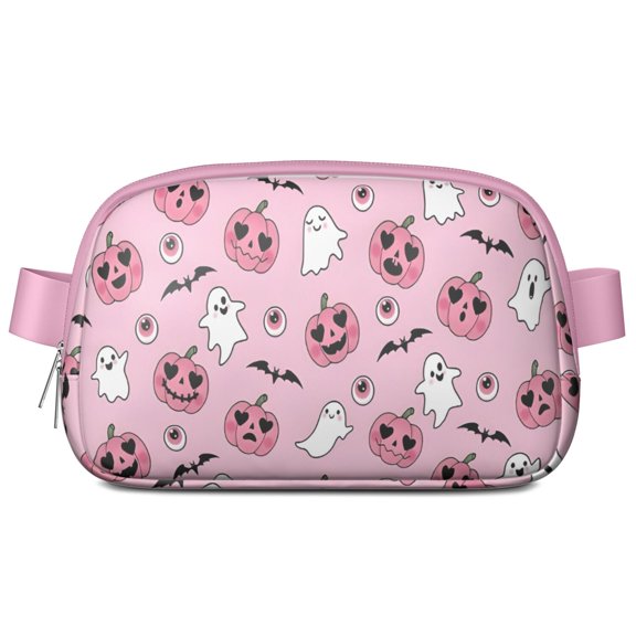 Halloween Pink Ghosts and Heart Pumpkins Cute Fanny Packs for Women,Travel Waterproof Crossbody Fanny Bags Waist Purse for Women Anti Theft Adjustable Strap for Running Travel Cycling