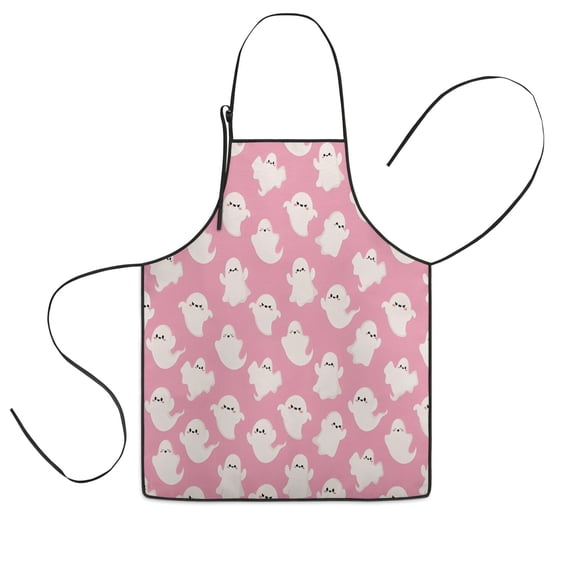 Halloween Pink Ghosts Pattern Kids Aprons for Girls and Boys,Adjustable Neck Strap Toddler Aprons for Kids Cooking Baking,23.6"x19"