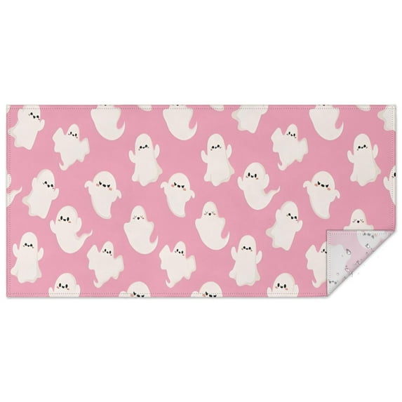 Halloween Pink Ghosts Pattern Rectangle Tablecloth 60"x120",Waterproof Polyester Rectangle Table Cloth, Wipeable Spillproof Polyester Tablecloth for Dining, Camping, Indoor and Outdoor