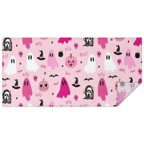 Halloween Pink Ghosts and Witchy Elements Rectangle Tablecloth 60"x120",Waterproof Polyester Rectangle Table Cloth, Wipeable Spillproof Polyester Tablecloth for Dining, Camping, Indoor and Outdoor