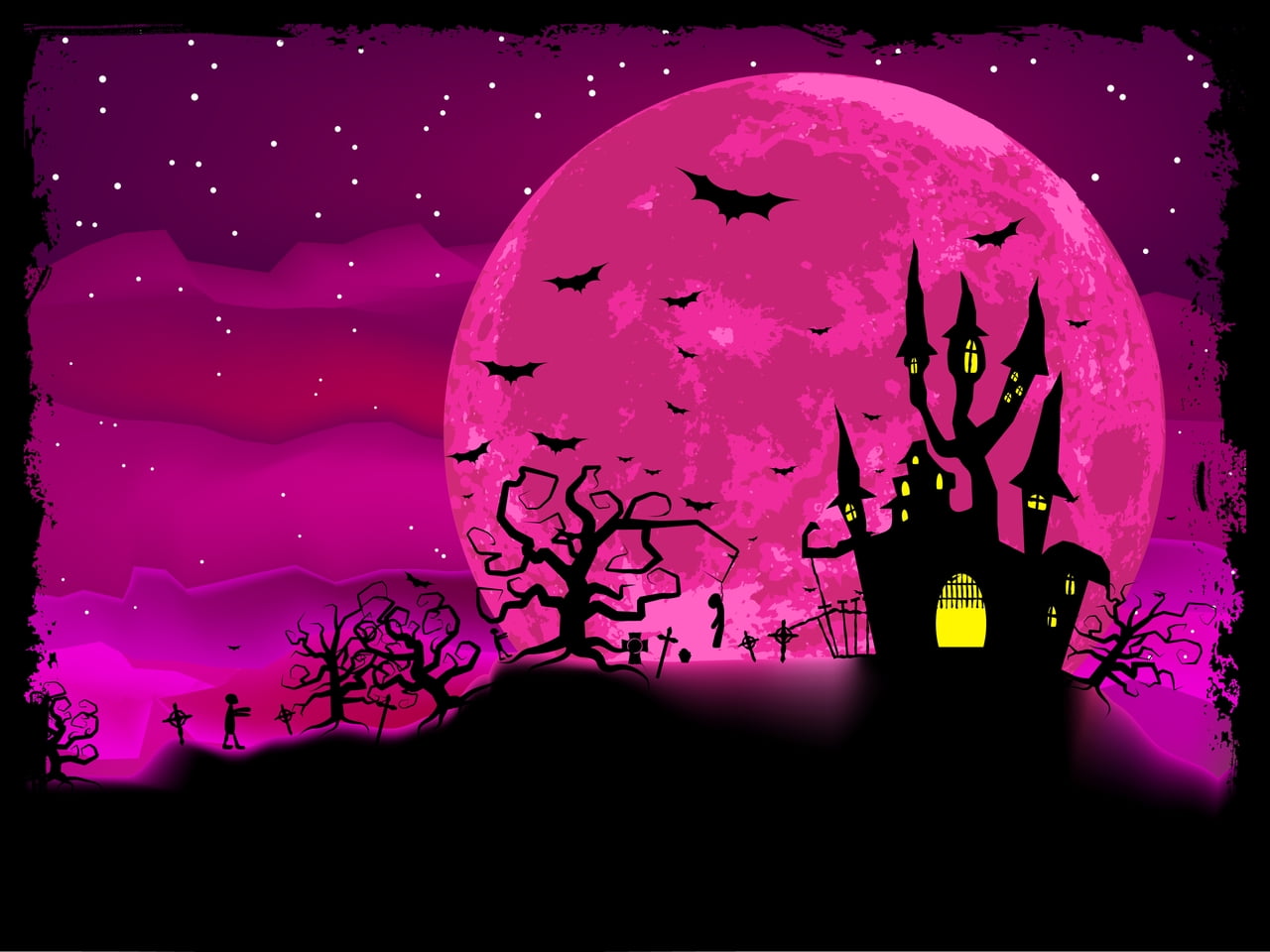 WHIMISCAL PRACTICALITY Halloween Pink Moon Edible Icing Image for 1/4 sheet cake
