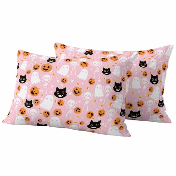 Halloween Pink Outdoor Waterproof Pillow Covers, Black White Ghost Orange Skull Pumpkin Decorative Rectangle Throw Pillowcase Sofa Cushion Sham for Patio/Couch/Chair, 20"x12" 2 Pack
