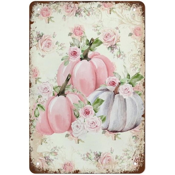 Halloween Pink Pumpkin Autumn Vintage Tin Sign Retro Metal Wall Decor for Home, Bar, Garage, or Man Cave,812 inch