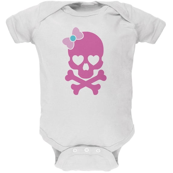 Halloween Pink Skull and Bow White Soft Baby One Piece - 12-18 months