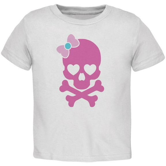 Halloween Pink Skull and Bow White Toddler T-Shirt - 3T