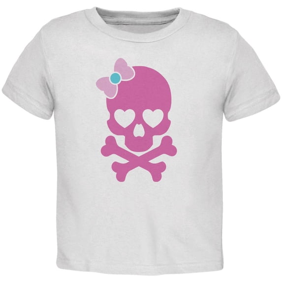 Halloween Pink Skull and Bow White Toddler T-Shirt - 3T