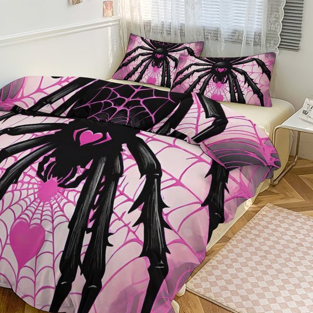 Halloween Pink Spider Full Size Bedding Set Contains One Duvet Cover and two pillowcases Halloween Decor