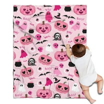 Halloween Pink Spooky Hearts and Ghosts Blanket,Comfortable Soft Flannel Throw Blanket,All Season,Warm Lightweight Blankets for Sofa Bed Couch Living Room Chair,30"x40"