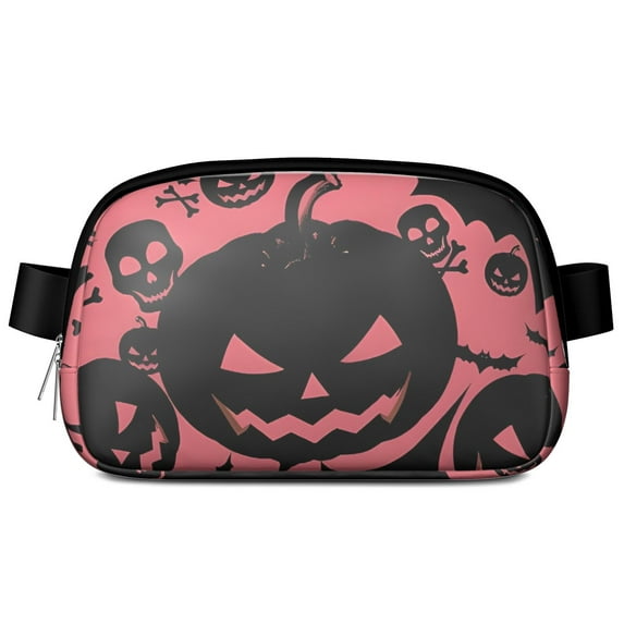 Halloween Pink Spooky Pumpkins and Bats Cute Fanny Packs for Women,Travel Waterproof Crossbody Fanny Bags Waist Purse for Women Anti Theft Adjustable Strap for Running Travel Cycling