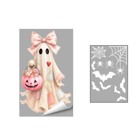 Halloween Pinks Ghosts Static Cling Window Stickers – Cute Adorable Decor, Reusable, No Residue, Semi-Transparent Frosted Design for Glass, Mirrors, Halloween Decor,2 Sheets
