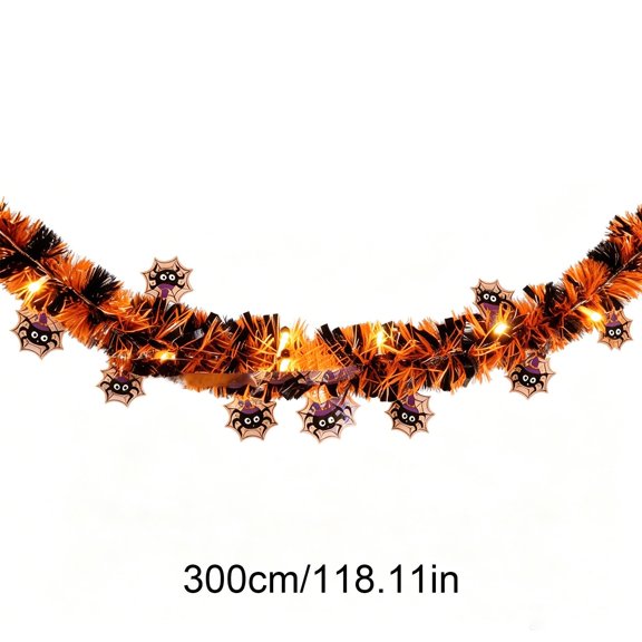 Halloween Pipe Cleaner LED Light Garland, Pumpkin Ghost Spider Web Window Decorations USB String Lights, B