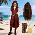 thumbnail image 1 of Halloween Pirate Costume - 5-Piece G"irl"s Princess Red Costume Cosplay Halloween Outfit Set with Wig for Fancy-Dress Up Party Night, Size:160, 1 of 8
