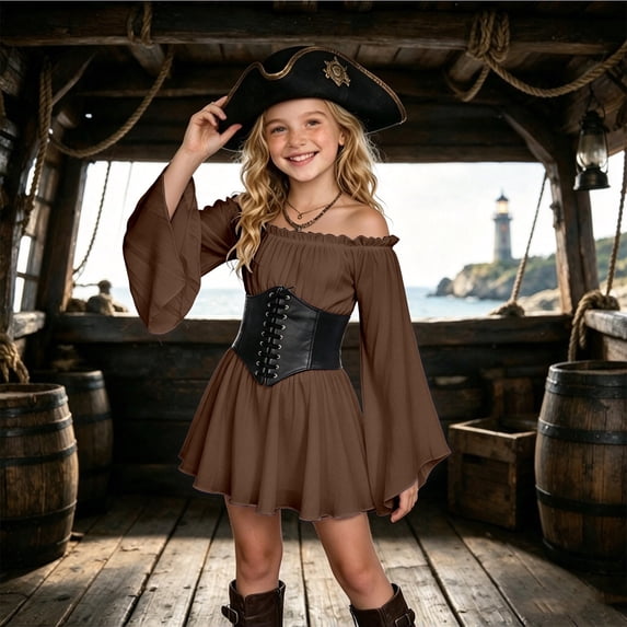 Halloween Pirate Dress with Corset Belt for Halloween Party Dress Up Clothes Themed Party Role Play Pretend Play