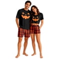 thumbnail image 1 of Halloween Pjs, Halloween Couple Matching Pajamas Set, Black Top & Plaid Shorts Pumpkin Graphic Short Sleeve Loungewear, Crop Top & Shorts Sleepwear, Soft Classic Nightwear for Summer Home Wear, S, 1 of 5