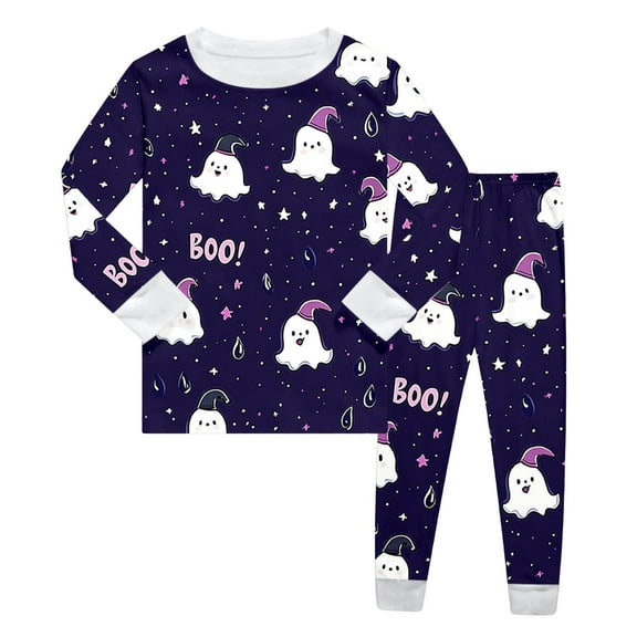 Halloween Pjs Set Ghost Pumpkin Print Girls Pajamas Set Crewneck Long Sleeve Top Shirts and Pants Set Toddler Boys Pjs Size 2 Years