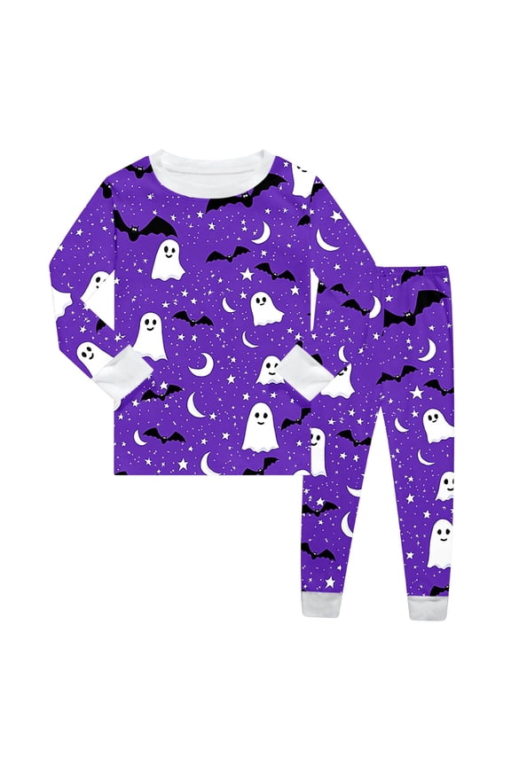 Halloween Pjs Set Ghost Pumpkin Print Girls Pajamas Set Crewneck Soft Long Sleeve Comfort T Shirt Top Sleepwear with Pants Set Kid Boys Pajamas Size 6T Boys Girls Fashion