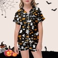 thumbnail image 1 of Halloween Pjs Set Pumpkin Ghost Print Girls Silk Pjs Short Sleeve Button-Down Shirts Shorts Set Kids Girls Pajamas Size 8-9 Years, 1 of 4