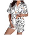 thumbnail image 1 of Halloween Pjs Set for Women Lounge Sets 2 Piece Ghost Pumpkin Print Short Sleeve Button Down Fluffy Sleepwear with Short Weightless Relaxed Fit Womens Pjs, 1 of 6