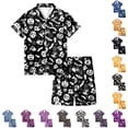 thumbnail image 1 of Halloween Pjs Tween 2Pcs Soft Breathable Silk Satin Pajamas Set Short Sleeve Button-Down Sleepwear Lounge Clothes, 1 of 5