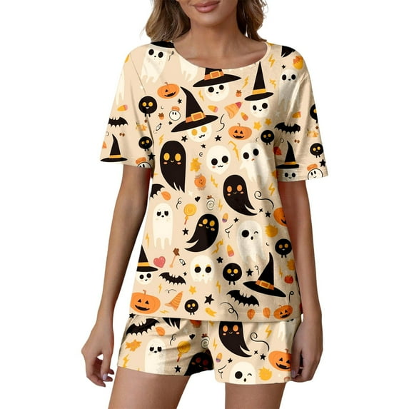 Halloween Pjs Women 2 Piece Milk Fiber Pijamas Women Set Halloween Womens Button Down Pajama Sets With Shorts Lounge Sets For Women Women Sets