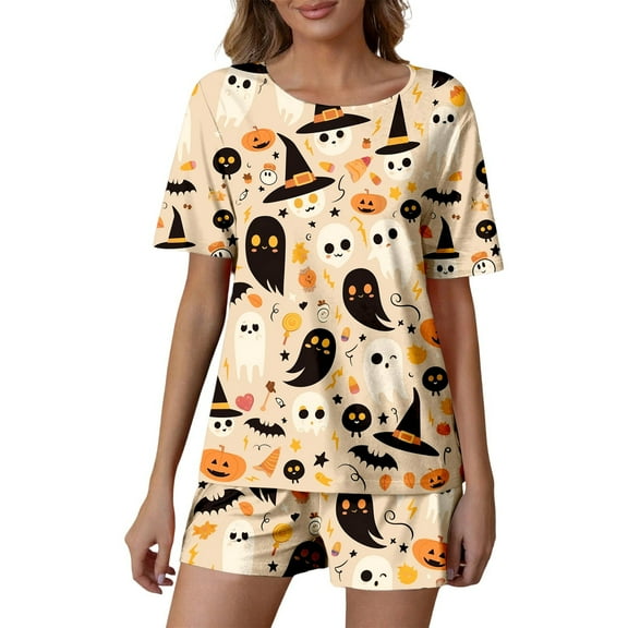 Halloween Pjs Women 2 Piece Milk Fiber Pijamas Women Set Halloween Womens Button Down Pajama Sets With Shorts Lounge Sets For Women Women Sets